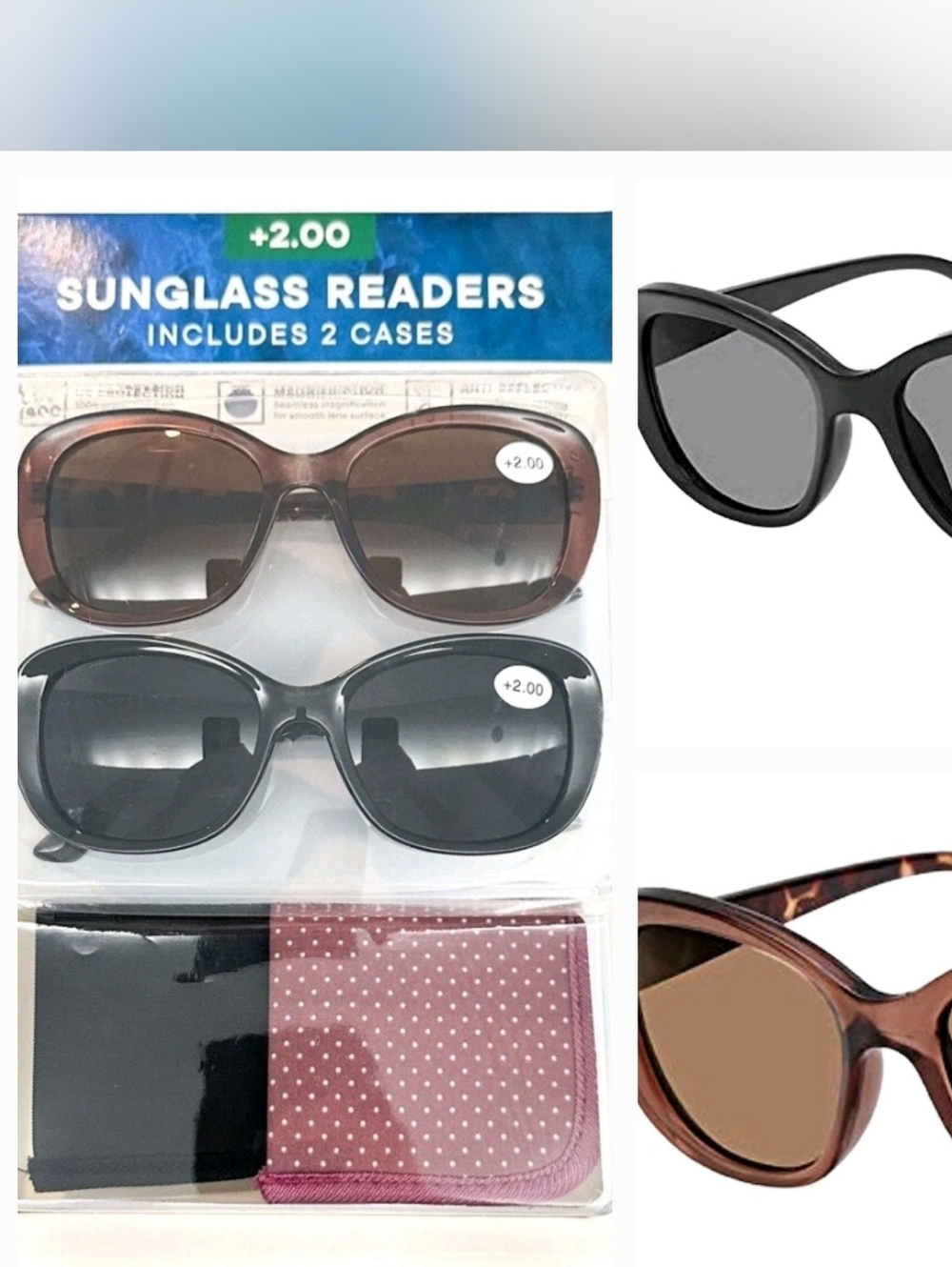 2 Bifocal Sunglasses for Women, Sun Reading glasses Oversized Ladies Shades,